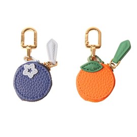 Acxico 2 llaveros para monedero de cereza y fresa, mini bolsa con cremallera en forma de fruta con anillo dorado, almacenamiento compacto de estilo co