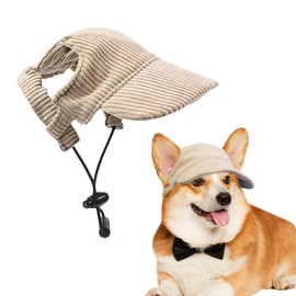 Voarge Dog Baseball Cap, Adjustable Dog Cap with Ear Holes Sun Hat Summer Travel Hat Corduroy Breathable Dog Sun Hat (Khaki, S)
