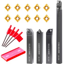 Lathe Turning-Tools Bit Set 14pcs - Metal Lathe Cutting Tools 4pcs 5/8" Shank Turning Holders Threading Holder Boring Bars+10pcs Indexable Carbide Inserts CCMT09T304 for Lathe Tools