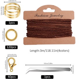 Jilskl 4 Colour Combination Jewellery Making Kit, Jewellery Making Chains, Jewellery Craft Accessories, DIY Link Chain, with 120 Jump Rings and 40 Lobster Clasps, for DIY Making Jewellery Chains