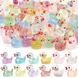 Cemobile 100 Stück Pailletten Mini Enten aus Harz, winzige kleine Enten aus buntem Kunststoff, Mini-Figuren für kleines Puppenhaus, Mikrolandschaft
