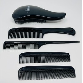GENTS 5-Piece Hair Detangling Brush Set - Professional Salon Quality Comb & Brush Kit for Men Women - Anti-Static Black Bristles for All Hair Types