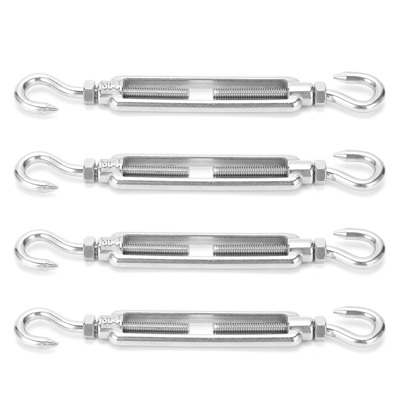 Turnbuckle, M6 Stainless Steel 4pcs Hook-to-Hook Turnbuckle for Outdoor Use