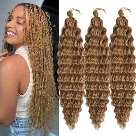 Paraglame Deep Wave Crochet Hair 18 Inch 27 Color Ocean Wavy Crochet Braids Soft Curly Deep Twist Crochet Braiding Hair Extensionst for Women (18 Inch(Pack of 3), 27#)