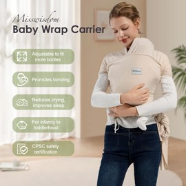 MISSWISDOM Baby Wraps Carrier, Baby Carrier Wrap Newborn Sling, Baby Wearing Wrap Newborn Wrap Carrier, Baby Sling Carriers for Newborn and Infant, Beige