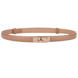 CMEIMEI Adjustable Thin Belts For Womens Skinny Belts For Dresses Womens Solid Color Alloy Turn Lock Belts For Jeans (apricot, 97cm:Tits Waist 26-34")