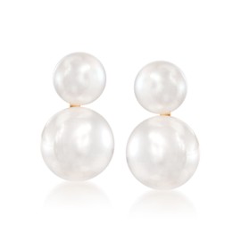 Ross-Simons 5-7.5mm Cultured Akoya Pearl Double Drop Earrings in 14kt Yellow Gold