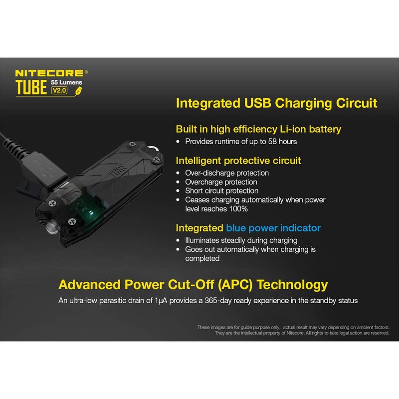 NITECORE TUBE V2.0 55 Lumen USB Rechargeable UltraLight Keychain Flashlight
