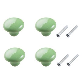 Yesmin 4 Pcs Colored Ceramic Drawer Handles,Cute Cabinet Handles,Wardrobe Door Single Hole Handles,Bedroom,Living Room,Kitchen Furniture-Green