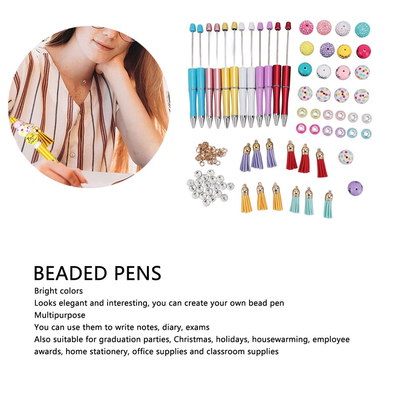 12PCS Beadable Pens Kit Bright Colors DIY Making Beaded Ballpoint