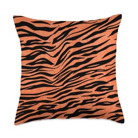 Tiger Print Exotic Bold Animal Pattern Black and Orange Throw Pillow