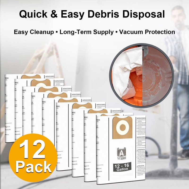 14 Pack 23743 VF3502 Vacuum Bags Compatible with Ridgid 12-16