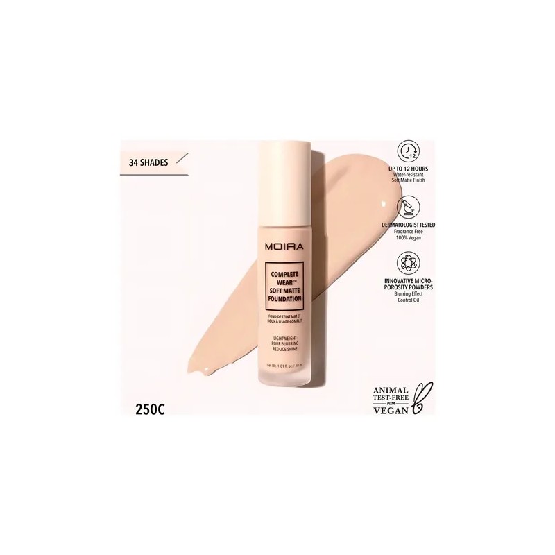 Base De Maquillaje Moira Cosmetics Soft Matte Foundation Tono 250c