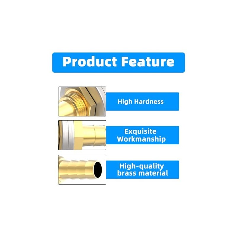 ERGAOBOY 5Pcs 6MM to 6MM Brass Hose Barb Thru-Bulk Bulkhead