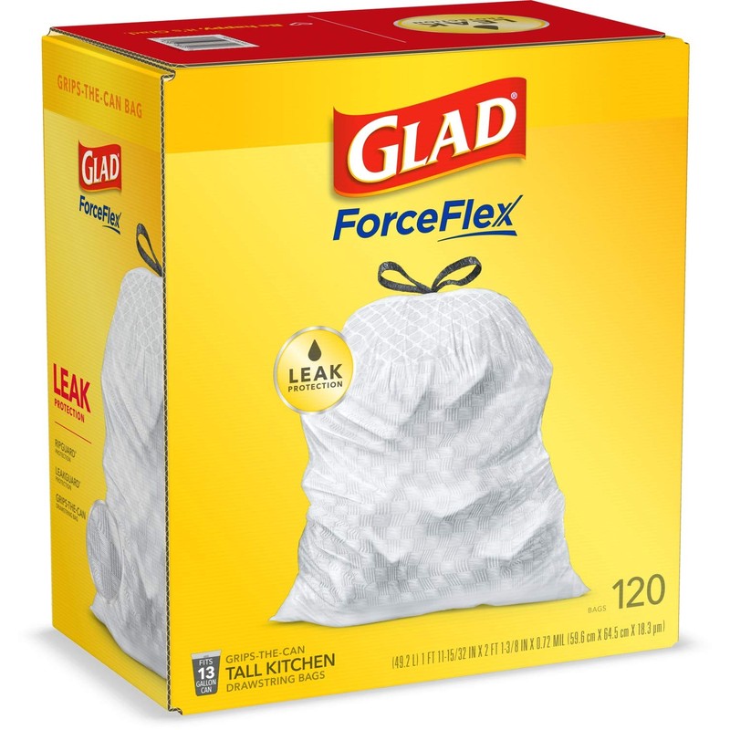GLAD Tall Kitchen Drawstring Trash Bags, 13 Gallon White Trash