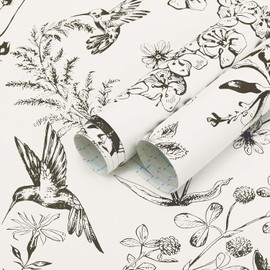 Safiyya Peel and Stick Wallpaper Floral Birds Contact Paper Black and White Wall Paper Peel and Stick Modern Boho Removable Self Adhesive Wallpaper Vinyl Rolls 118"x17.3"