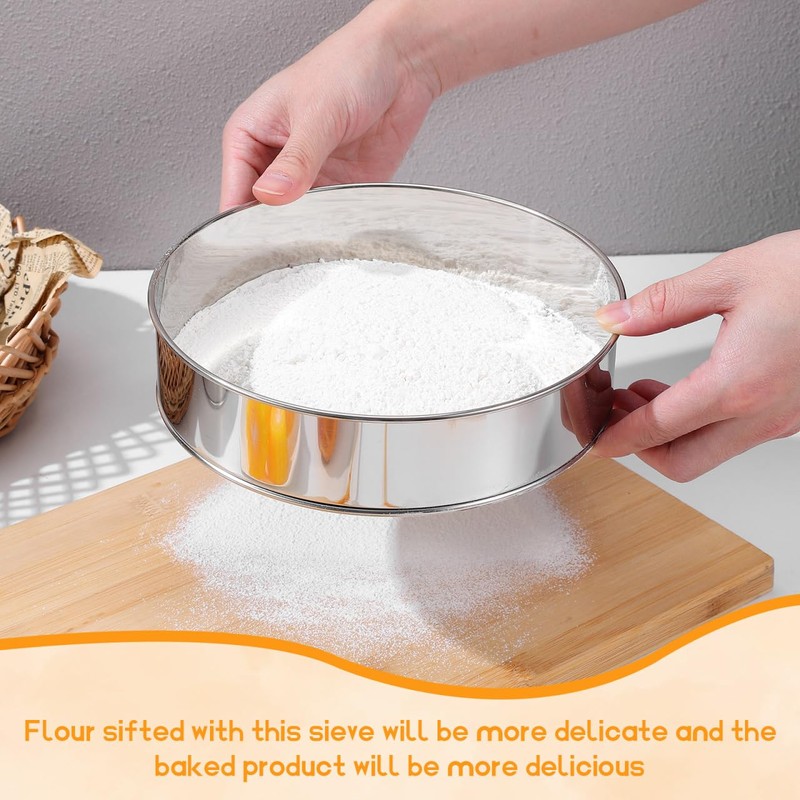 2Pcs Stainless Steel Round Flour Sieve 40 60 40 60