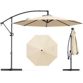 Tangkula 10 FT Patio Offset Umbrella, Hanging Cantilever Umbrella w/X-shaped Base & 360° Rotation, Smooth Crank Handle, Vented Top, Outdoor Market Umbrella for Backyard, Deck (Beige)