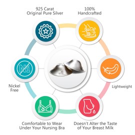 The Original Silver Nursing Cups - Nipple Shields for Nursing Newborn - Newborn Essentials Must Haves - Soothe and Protect Your Nursing Nipples - 925 Silver (L)