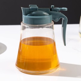 DDMMQS Press On Honey Dispenser Syrup and Sugar Jar No Leak Honey Dispenser Auto Open and Close Flip Top Oil Dispenser Vinegar Dispenser (Blue)