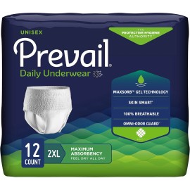 Prevail Daily Protective Underwear, Unisex Disposable Adult Diaper  XXLarge (12)