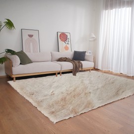 Ghouse Light Brown Beige Faux Rabbit Fur Rug 6x9 Machine Washable Area Rugs for Bedroom Fluffy Rugs for Living Room No-Shedding Carpet Sheepskin Rug