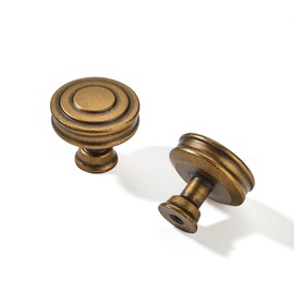 khtumeware 10 Pack 1-1/4 Inch(32mm) Antique Brass Round Cabinet Knobs Heavy Duty Soild Vintage Brass Cabinet Knobs Kitchen Antique Bronze Cabinet Hardware for Cupboard Drawer Handles
