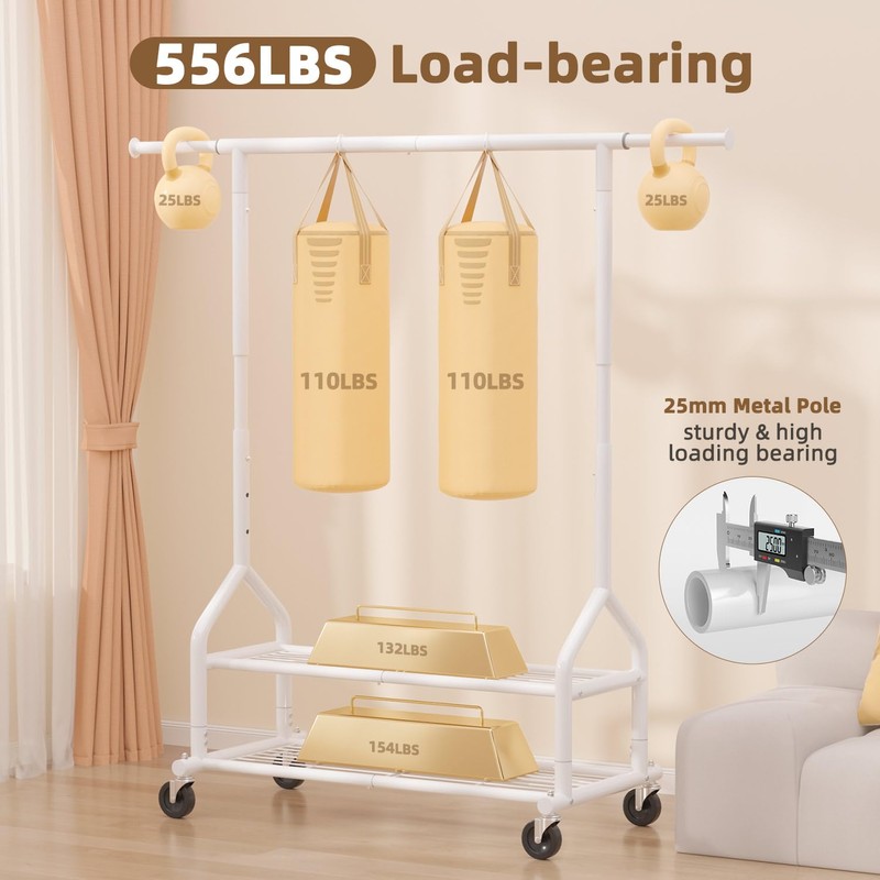 EAGMAK Heavy Duty Clothes Rack Load 556 LBS, Rolling Clothing