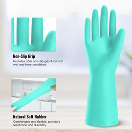 KAQ Reusable Rubber Cleaning Gloves: 4 Pairs Latex Free Non-Slip Household Kitchen Gloves for Washing Dishes