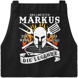 MoonWorks SpecialMe® Barbecue Apron Grill Master Desired Name Saying The Man of Myth the Legend Sparta Helmet, Grillmeister Legend Black
