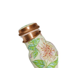 Copper Ayurveda Copper Water Bottle for Drinking – Travel Water Bottle for Gym, Yoga, Office, Hiking, Outdoor – with Lid (Yellw Pink floral)