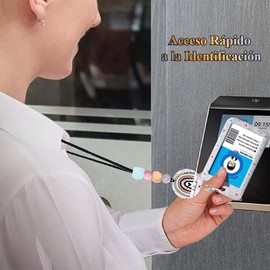 REKOBON Soporte para Tarjetas de Identificación con Cordón, Lindo Soporte para Tarjetas de Identificación con Cordón de Cuentas de Silicona, Llavero con Cordón para Mujeres, Enfermeras, Oficinas