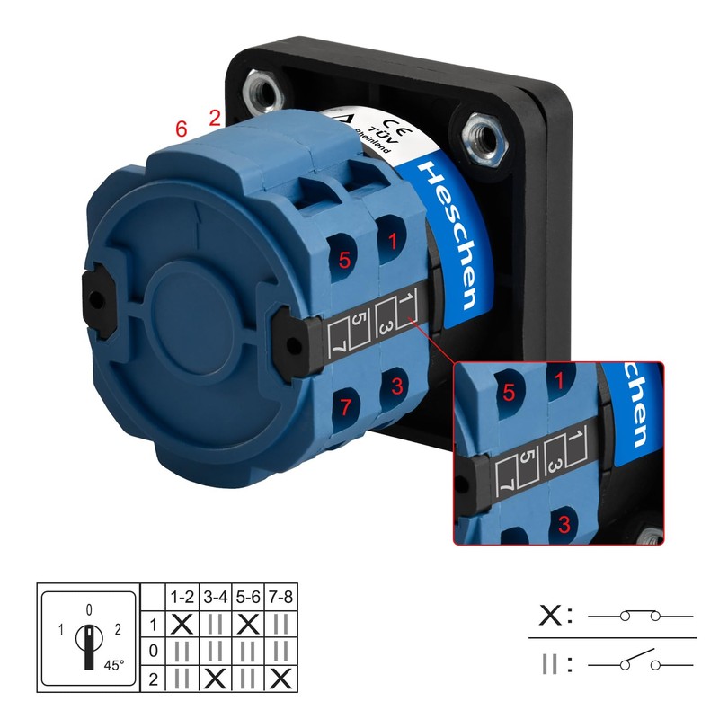 Heschen Universal Rotary Cam Selector Changeover Switch SZW26-20/D202.2 660V 20A