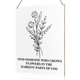 UDNADKEX Inspirational Wall Art, Find Someone That Grows Flowers, Motivational Sign for Home Office Living Room, Wooden Sign Decor, 10.2 inches x 7.8 inches