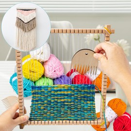 Wooden Weaving Loom Kit, 28x28cm Wooden Multi-Craft Weaving Loom Adjustable Hand-Knit Machine, Wooden Loom Set with Yarns,Rods,Combs and Shuttles, Suitable for Beginner & Kids