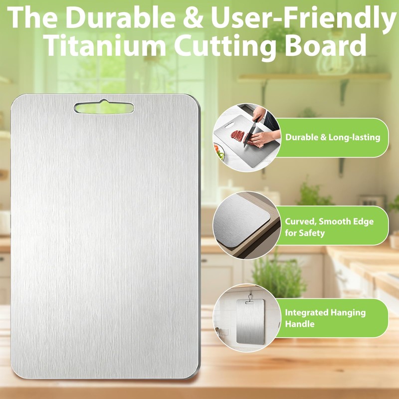 Titanium Cutting Boards for Kitchen - 100% Pure Double-Sided Food