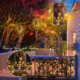 Wind Chimes for Outside 34" Hummingbird Solar Wind Chimes Outdoor Hanging Solar Lantern Garden Decor for Patio Yard, Christmas Windchimes Outdoors Gifts for Mom Women Grandma