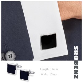 SROBENZ 12 Pairs Cufflinks for Men Classic Tone Cuff Links Silver Black Striped Disc Square Rectangle Cuff Links Shirt Suit Men's Cufflinks For Wedding Groom Business Elegant Item