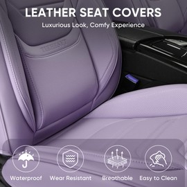 TIEHESYT Leather Car Seat Covers Full Set with Lumbar Support, Waterproof Car Seat Cover, Universal Seat Covers for Cars, Trucks, SUVs, Sedans, Airbag Compatible, Front Pair and Rear, Purple