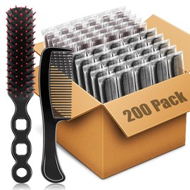HOFASON 200 Pcs Bulk Hair Brushes Combs Set for Homeless, Individually Wrapped Detangling Hairbrush and Comb for Women Kids Homeless Hotel Nursing Charity(Black)