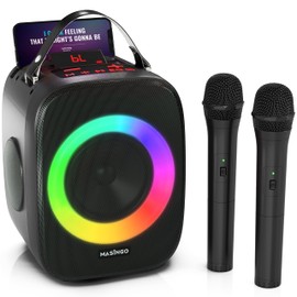 MASINGO Karaoke Machine for Kids and Adults with 2 Wireless Bluetooth Microphones, Portable 3D Sound Speaker with Colorful LED Lights, Supports TF Card/USB, AUX in, FM, TWS for Home Party, Cantando C2