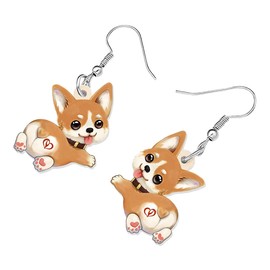 RAIDIN Acrylic Cute Corgi Dog Earrings Jewellery for Women Girls Cute Puppy Pets Dangle Hook Earrings Gifts for Dog Lovers Charms, Acrylic, No Gemstone