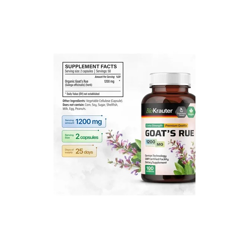 Cápsulas de Energía Bio Krauter Goat's Rue con 100 Unidades
