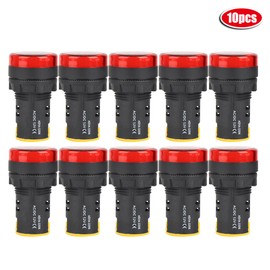 10Pcs BERM LED Power Indicator Light Semiconductor Energy-Saving Lamp φ22mm AD16-22d S(Red )