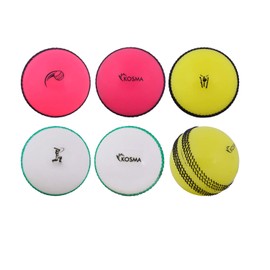 Kosma Pack of 6 Windball Cricket Ball | Indoor & Outdoor Soft Training Cricket Ball for Coaching Practice - (2Pc each of Pink with Black Seam, White with Green Seam, Yellow with Black Seam)