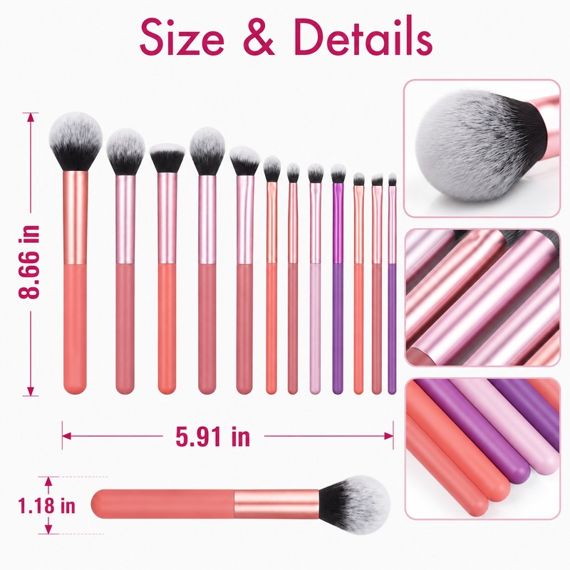 12pcs Makeup Brush Set for Face & Eyes - Soft