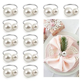 Kesote 12 Servilleteros Decorativos Anillos de Servilleta de Perlas Decoraciones de Mesa para Boda Fiestas de Cumpleaños Navidad Bautizo Aniversario