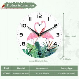 AZCXOIC Flamingos Wall Clock Couple Flamingo Pink Clocks for Living Room Wall Clocks Battery Operated Silent Non-Ticking Decorative for Home Kitchen Bathroom Living Room Bedroom Office 10 Inch
