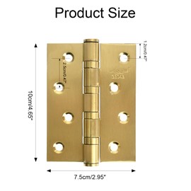 1 Pair of Hinge, Foldable, Stainless Steel, 3 mm Hinges, Gold Hinges, Heavy Duty, All Steel Ball Bearing Hinge, Quiet and Wear-Resistant, 4 x 3 Inches