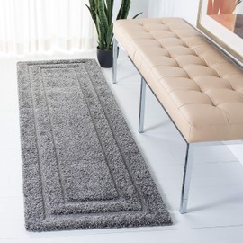 SAFAVIEH Florida Shag Collection Runner Rug - 2'3" x 7', Grey & Grey, Border Design, Non-Shedding & Easy Care, 1.2-inch Thick Ideal for High Traffic Areas in Living Room, Bedroom (SG454-8080)